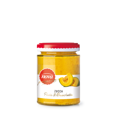 A jar of nova zucca pasta and bruschetta