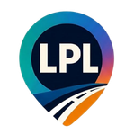 LPL logo: white letters on a dark blue circle, road, blue and orange pin-shaped border.