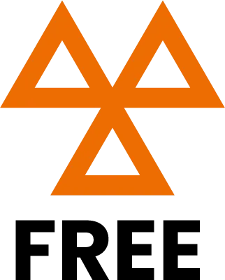 An orange triangle with the word free below it
