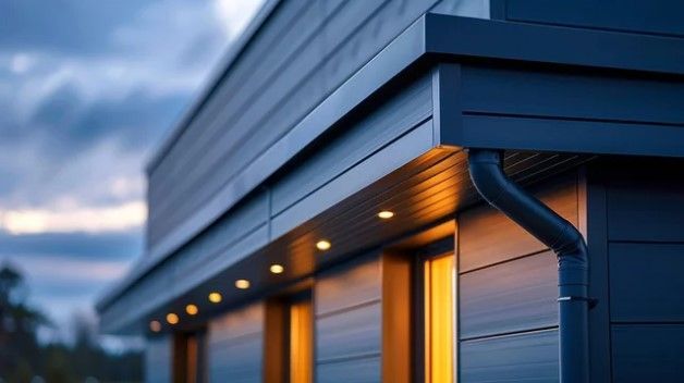 A close up of a house with a gutter on the side of it.