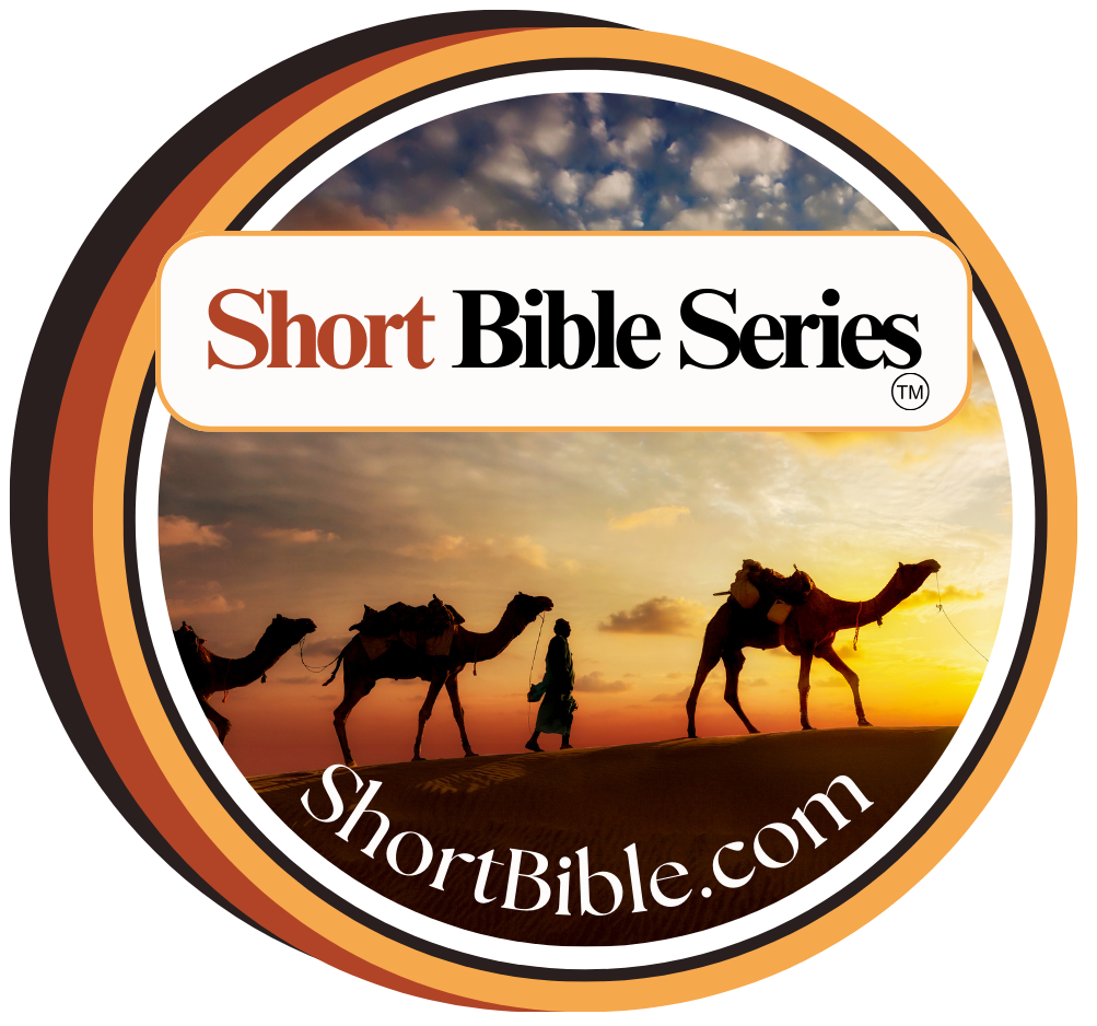 A logo for short bible series with a picture of camels