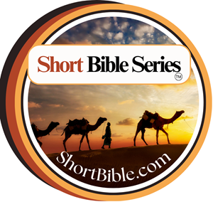 A logo for short bible series showing camels and a man