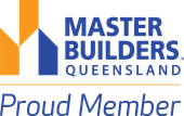 The logo for master builders queensland is a proud member.