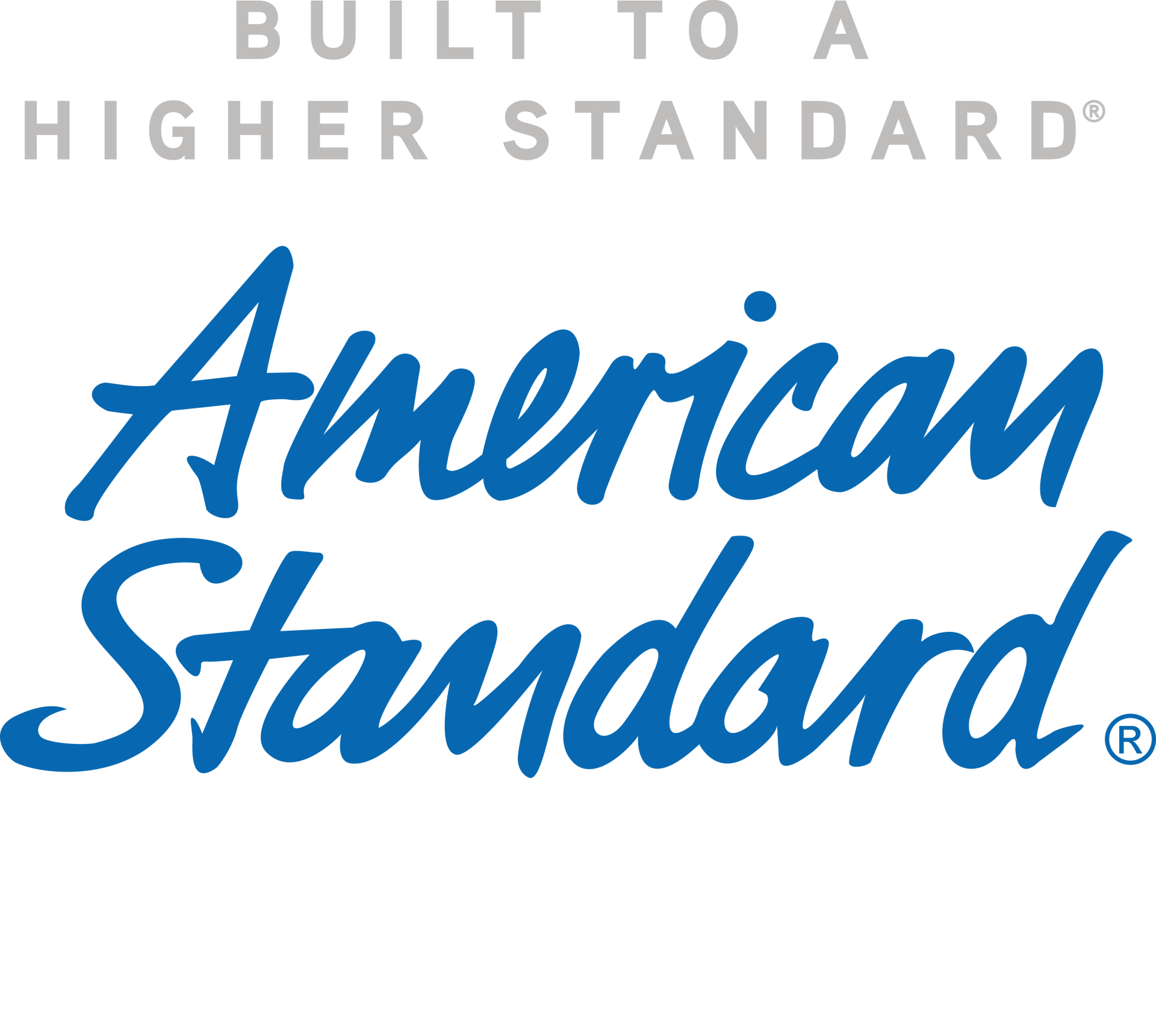 The american standard logo is blue and says built to a higher standard