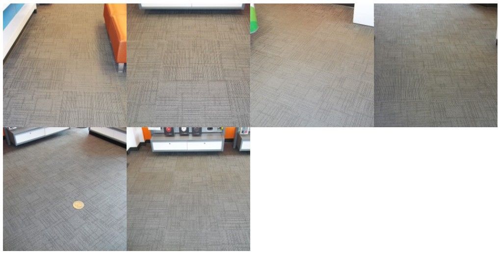 Multiple images of a gray office carpet floor. Includes close-up views.