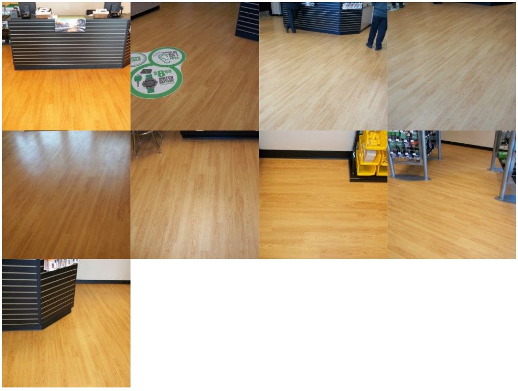 Wooden floors in a store, with various angles and lighting conditions.