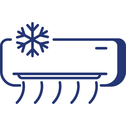 A blue icon of an air conditioner with a snowflake on it.