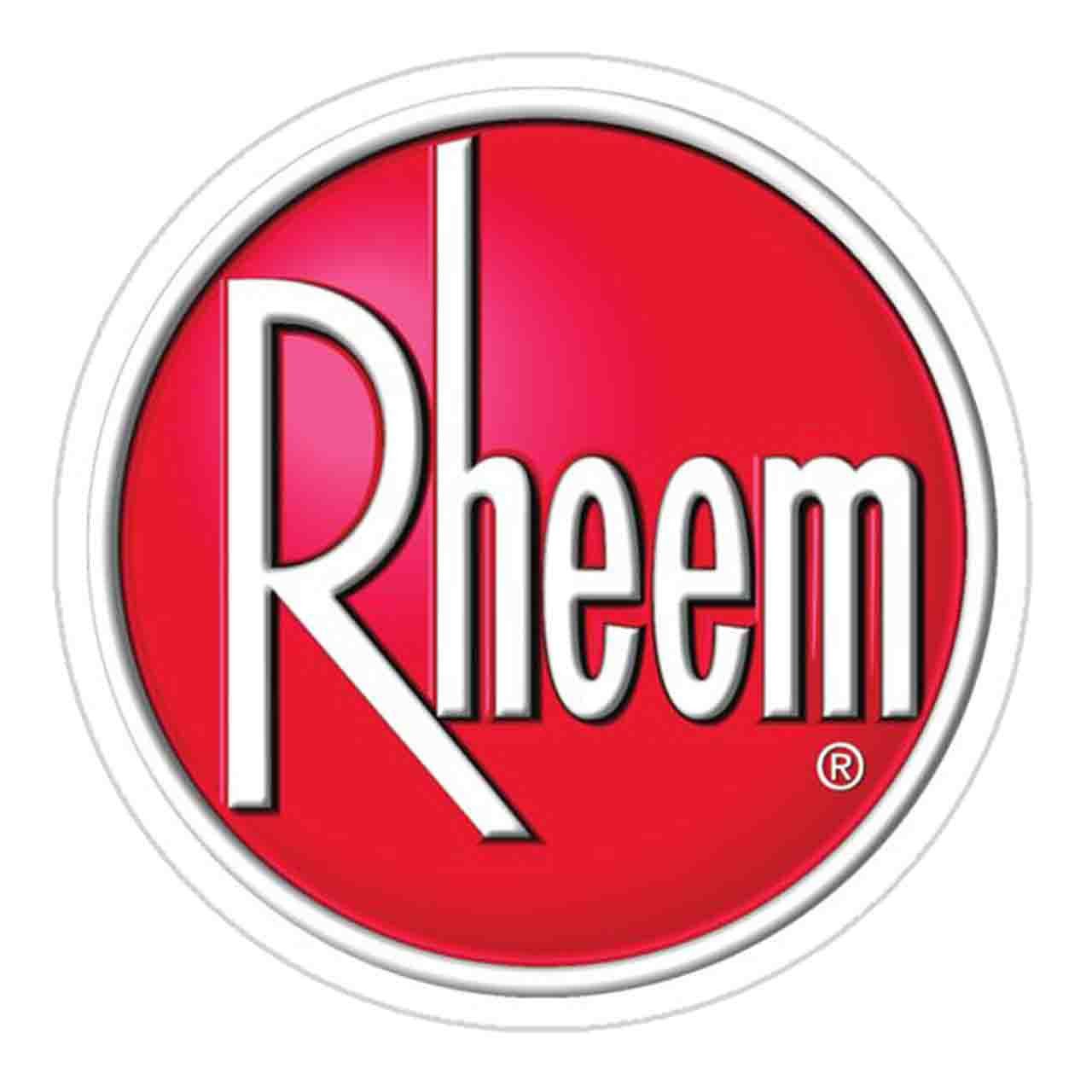 A red circle with the word rheem on it