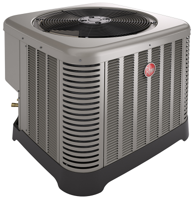 A rheem air conditioner is shown on a white background