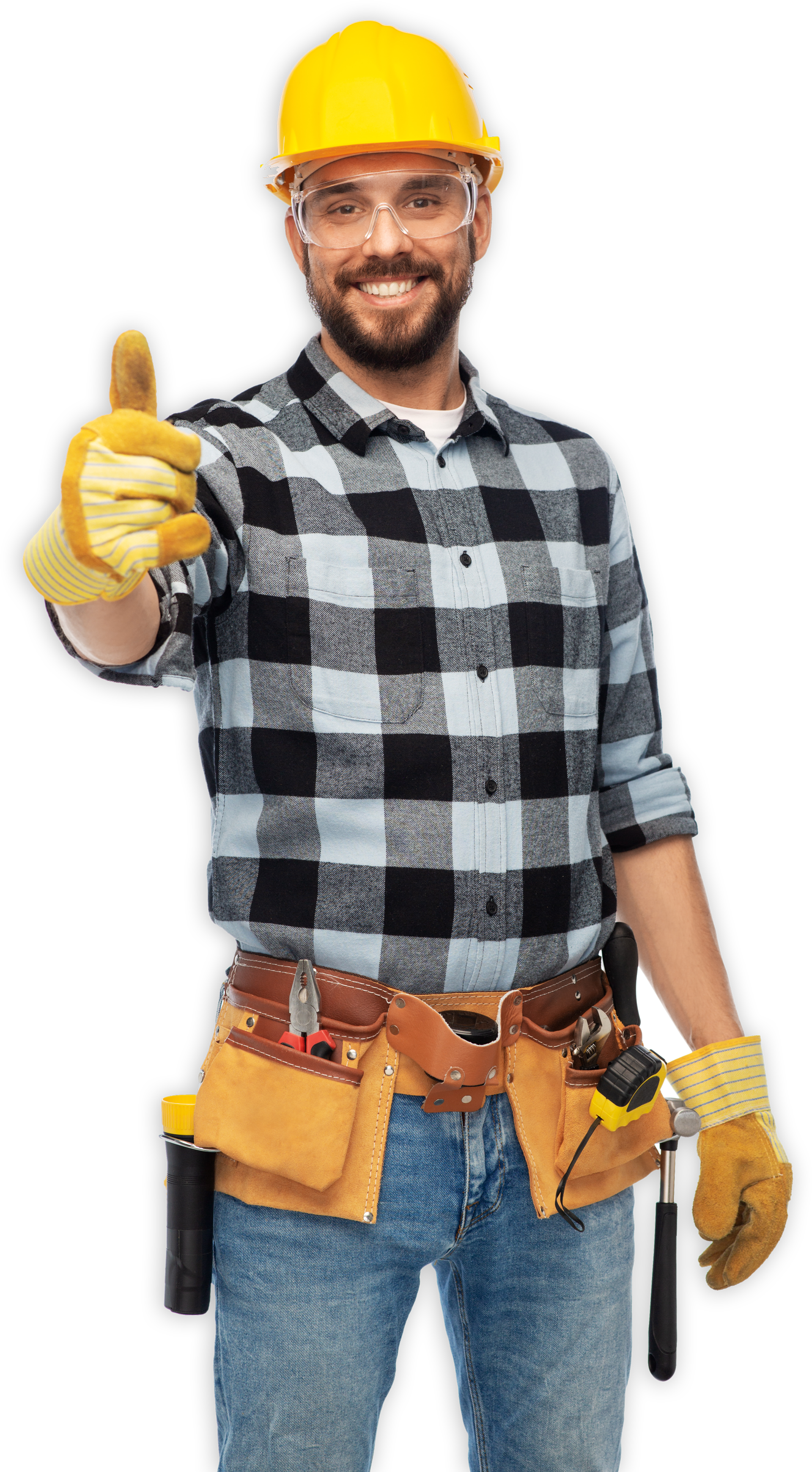 A Construction Worker is Wearing a Hard Hat and Giving a Thumbs Up