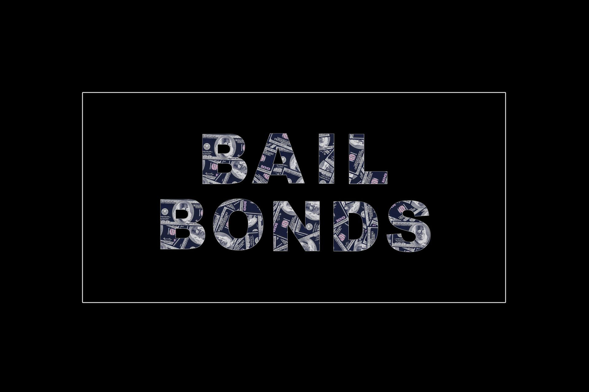 Bail Bonds lettering created with font from USD banknotes on black background.