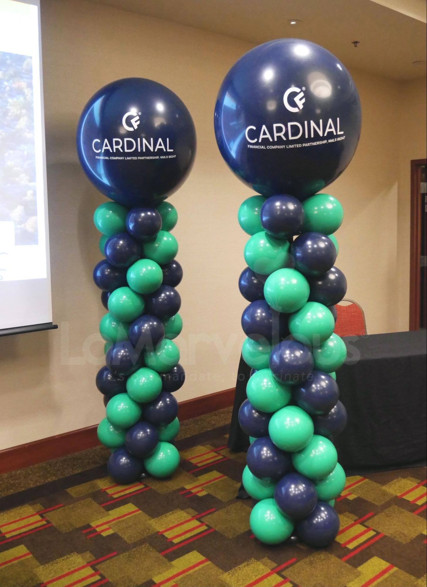 green and blue balloon columns