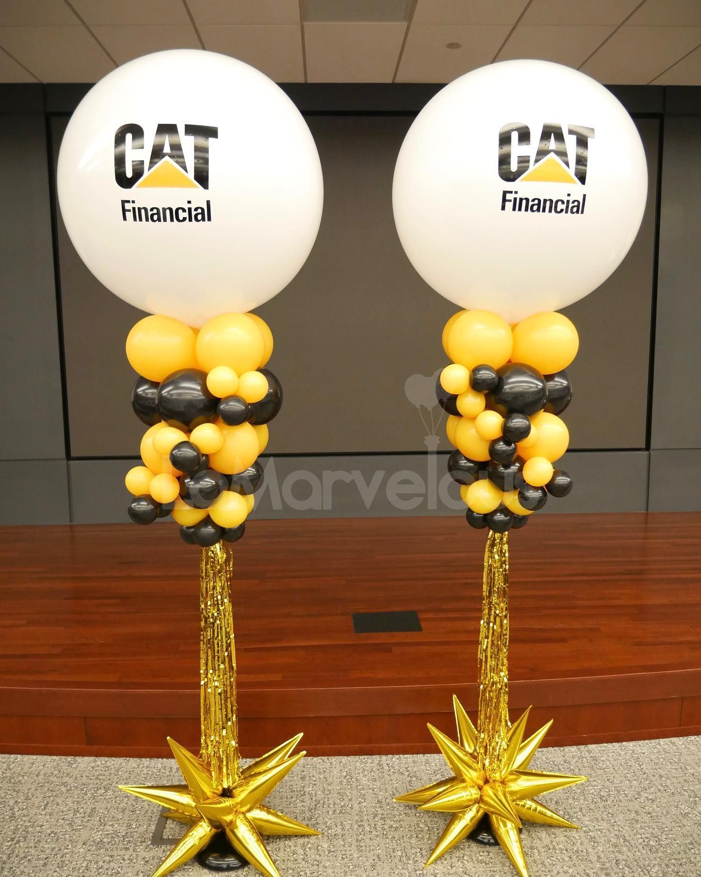 Two balloons with cat financial written on them