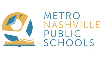 The logo for metro nashville public schools shows a book and a graduation cap.