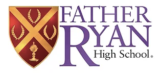 A logo for father ryan high school with a shield