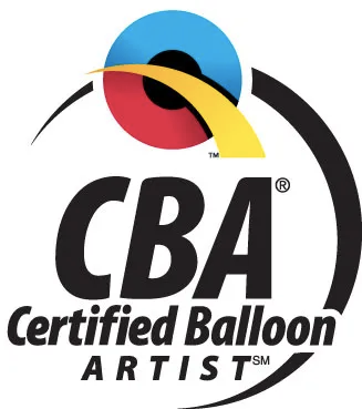 A cba certified balloon artist logo on a white background