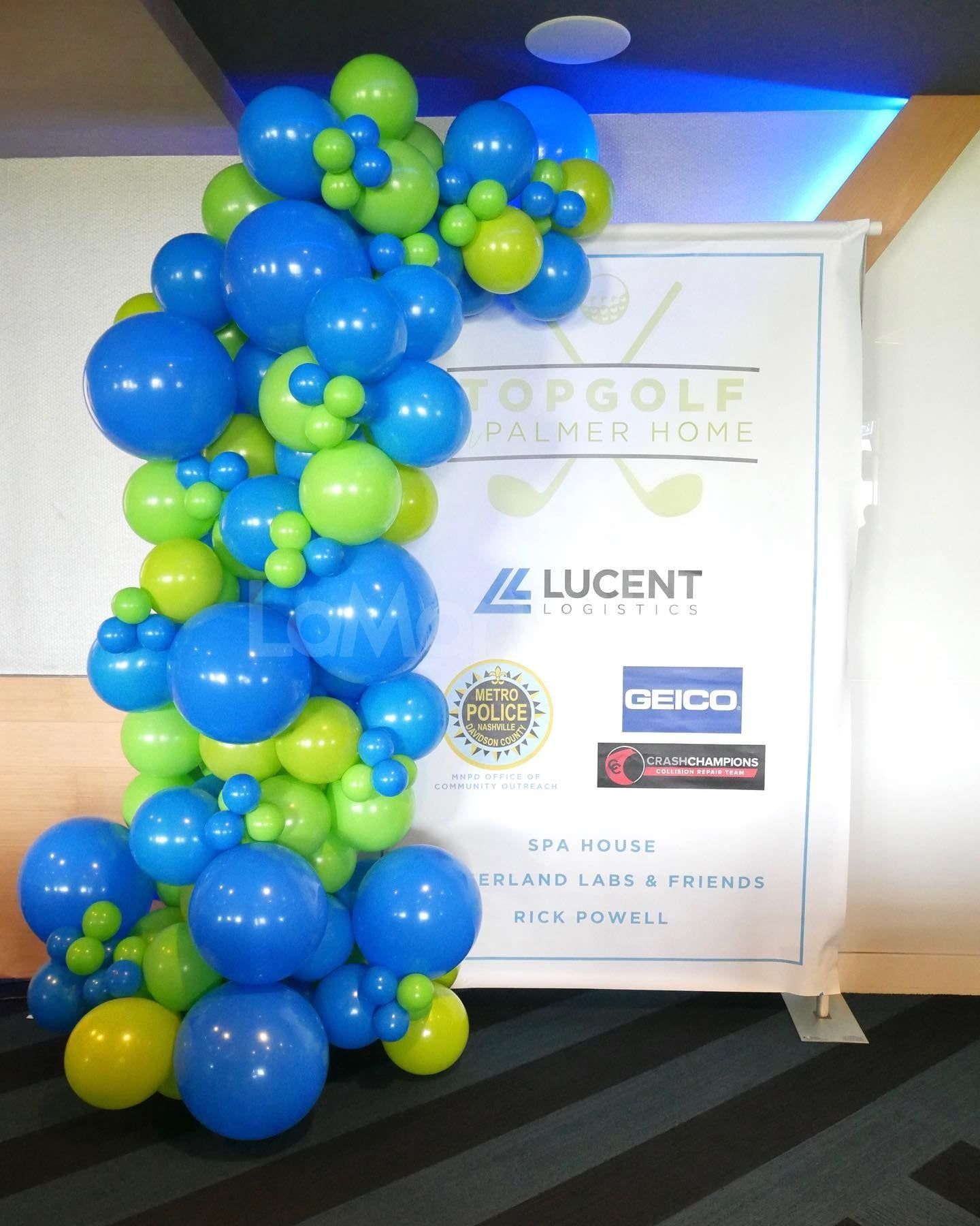blue and green balloon garland