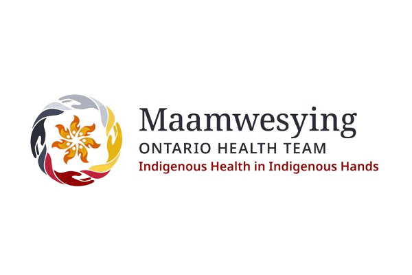 Le logo de l'équipe de santé de Maamwesying Ontario représente la santé autochtone entre des mains autochtones.
