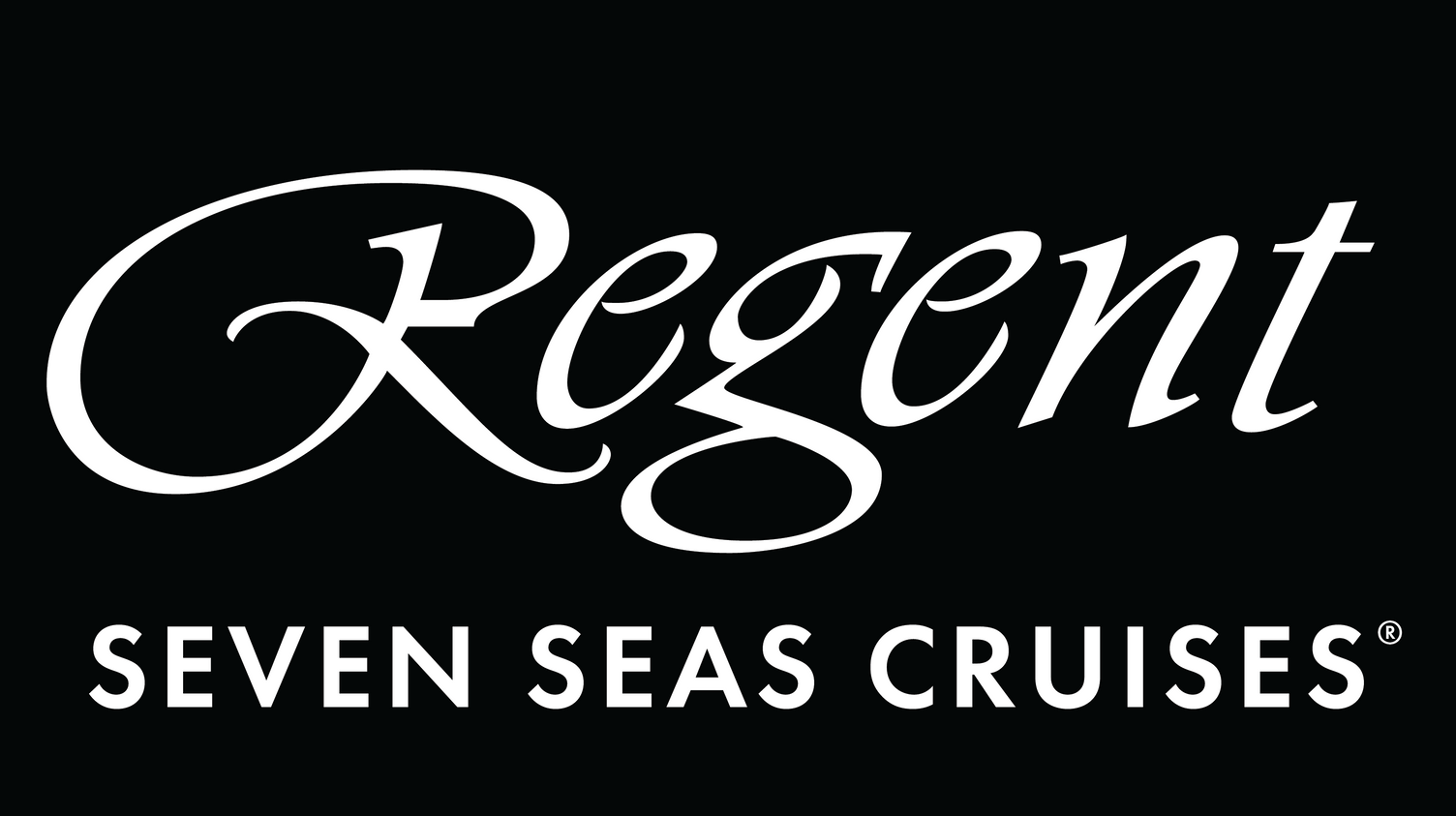 The logo for regent seven seas cruises is white on a black background.
