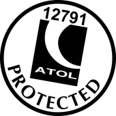 A black and white logo that says ATOL protected in a circle