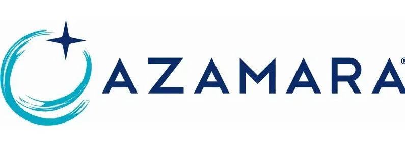 The azamara logo is a blue circle with a star in the middle.