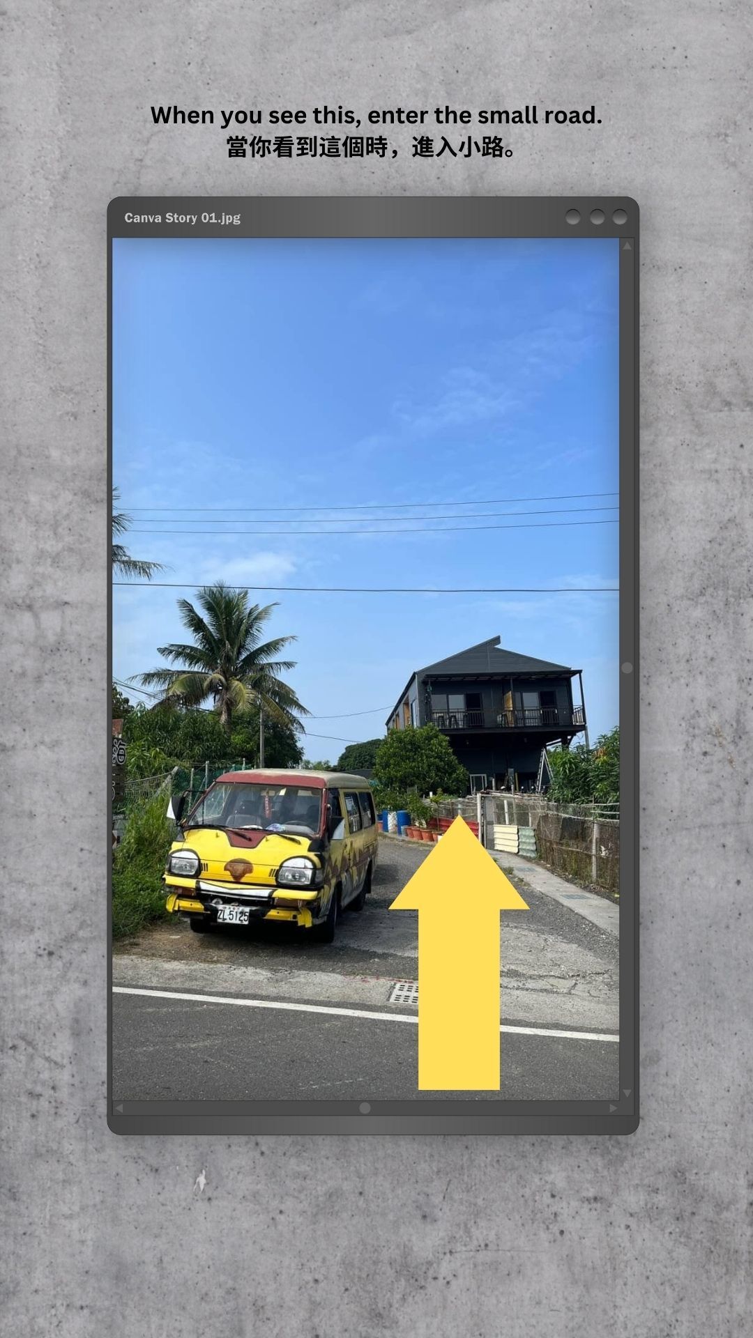 A yellow car is parked on the side of the road next to a house.