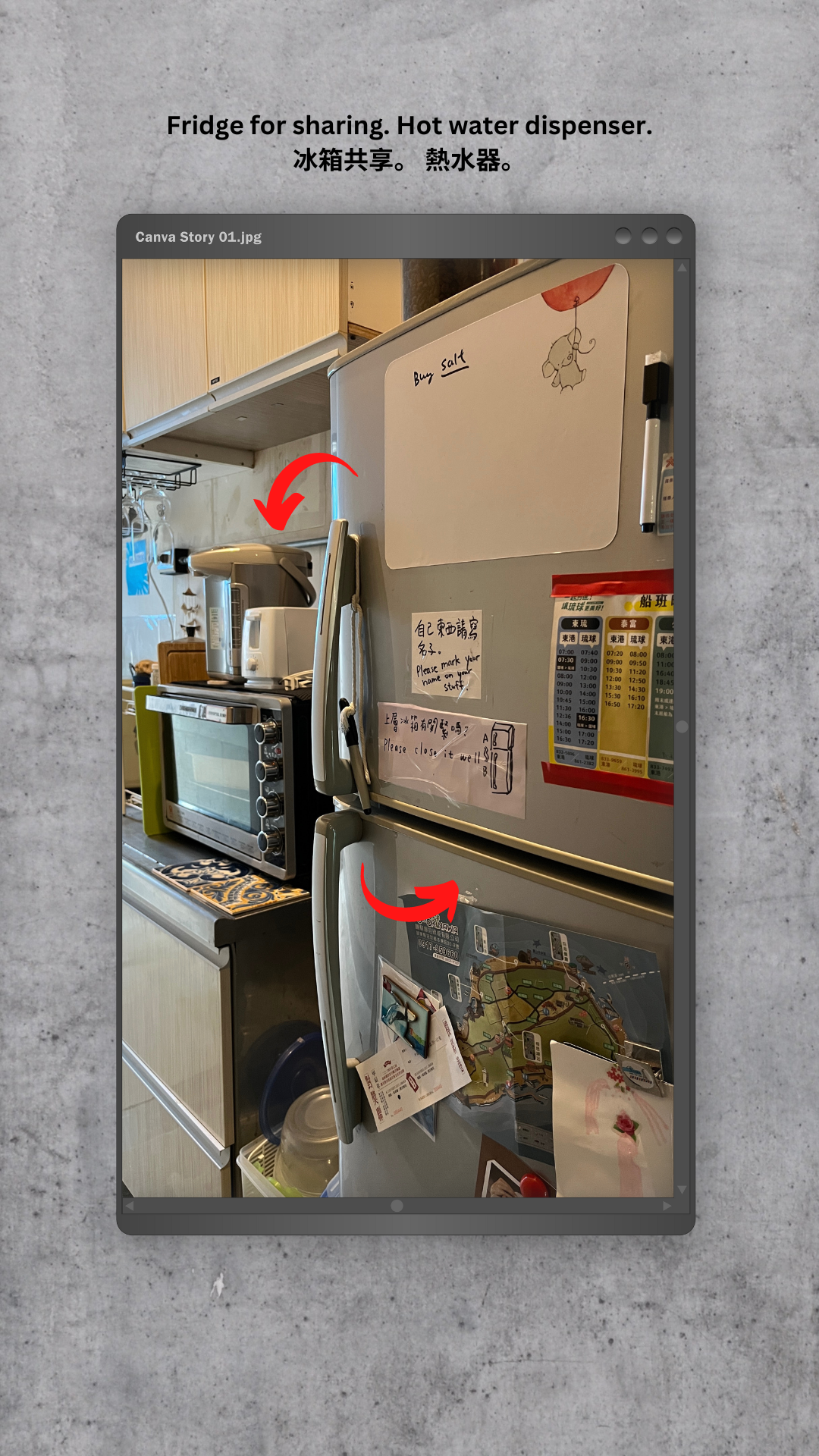 A picture of a kitchen with a refrigerator and a microwave.