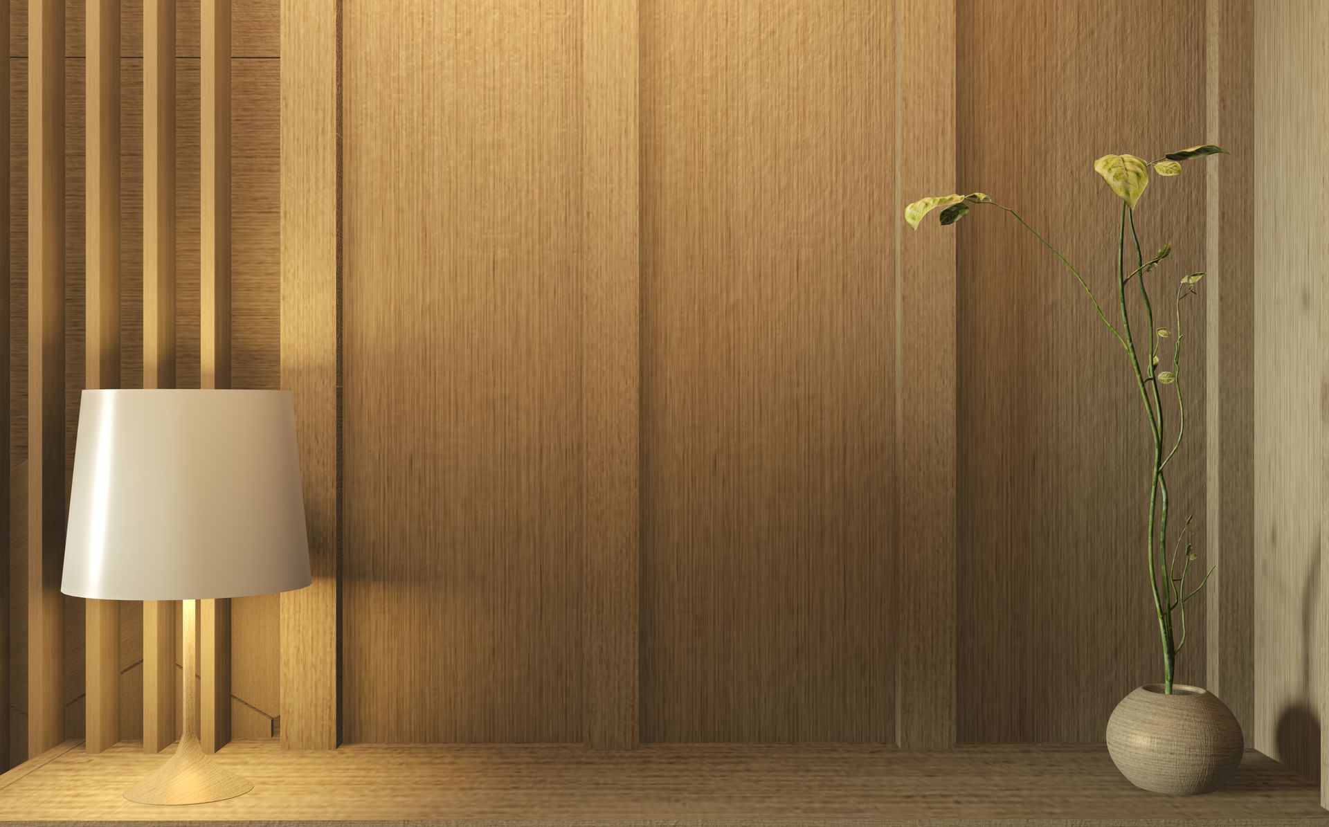 Parete in legno con una lampada