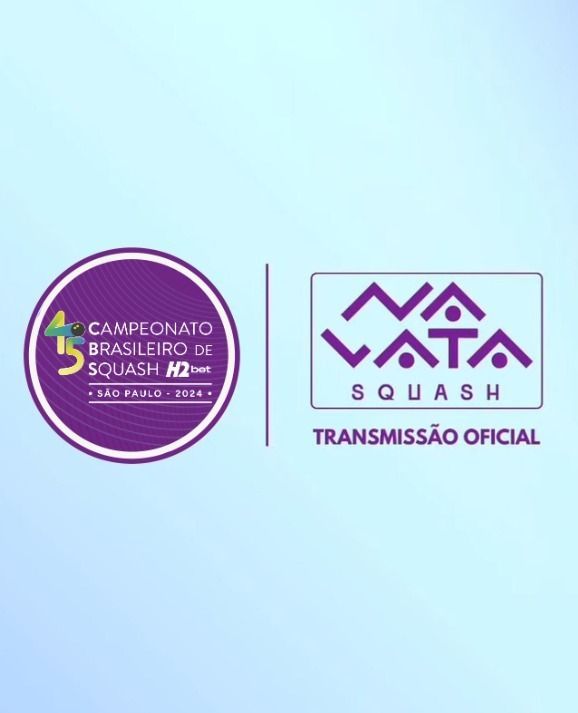 Dois logotipos para um torneio de squash em um fundo azul