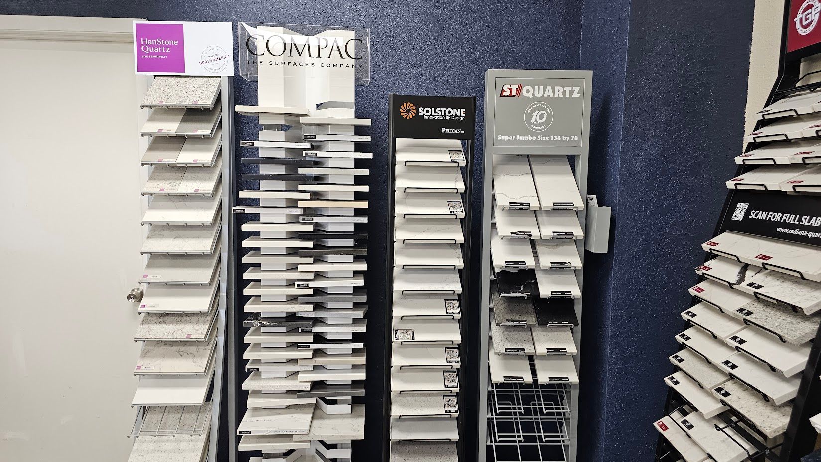 A display of various types of tiles in a store