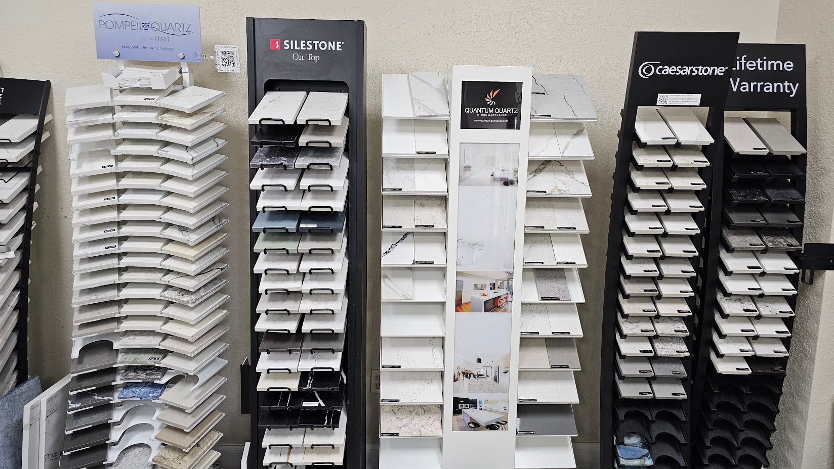 A display of different types of tiles in a store.