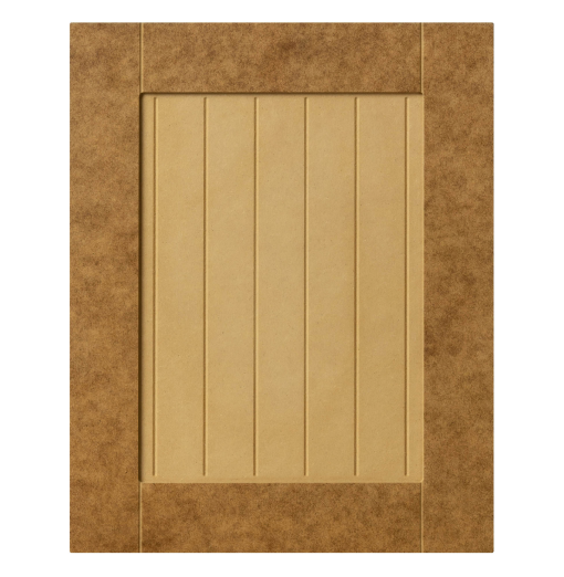 A wooden door with a brown frame on a white background