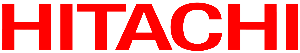 The word hitachi is written in red on a white background.