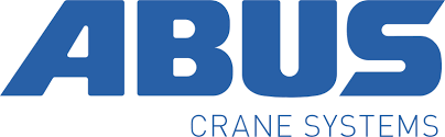 A blue and white logo for abus crane systems