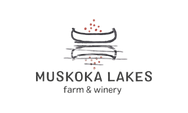 A logo for a farm and winery called muskoka lakes farm & winery.