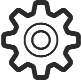 A black and white drawing of a gear with a circle in the middle.