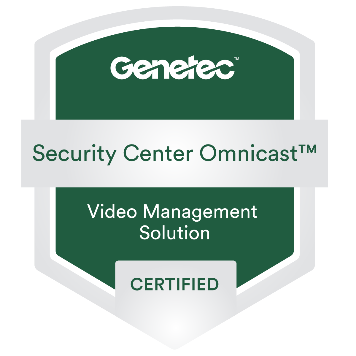 A badge that says genetec security center omnicast video management solution