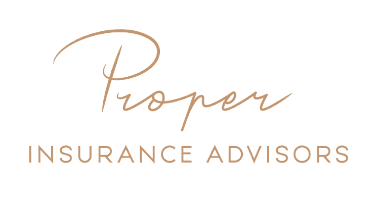 Proper Insurance Advisors logo in beige cursive text.