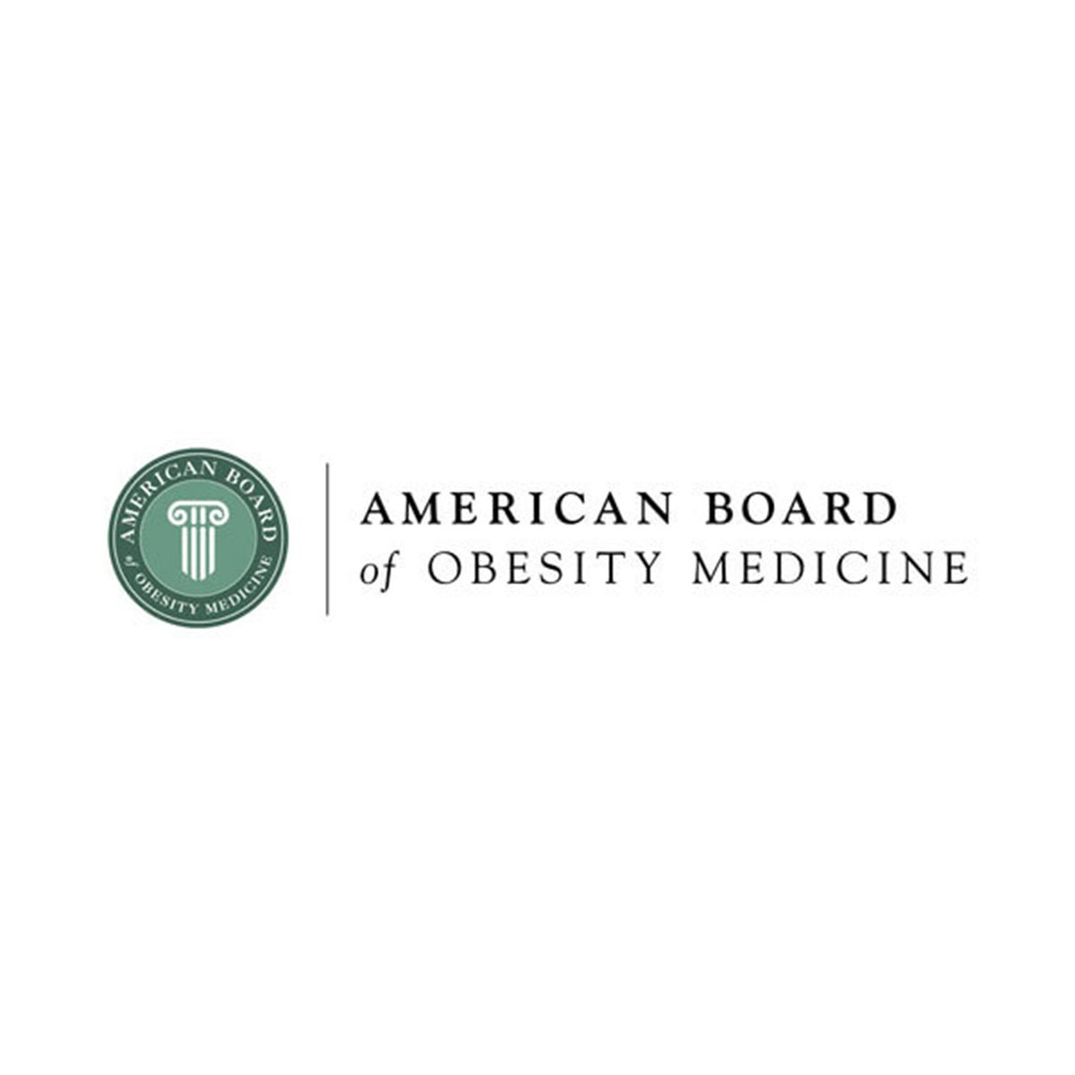 Logo for the American Board of Obesity Medicine. A green emblem is on the left, and the text appears on the right.