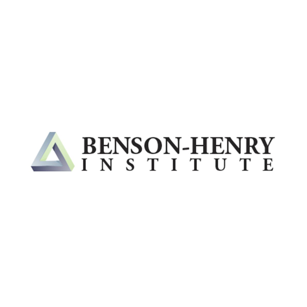 Logo of the Benson-Henry Institute: Text with an abstract, geometric triangle.