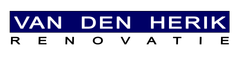 A blue and white van den herik renovatie logo