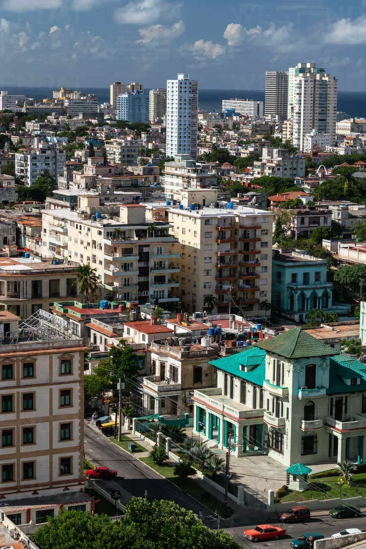Havana skyline with modern buildings and ocean view