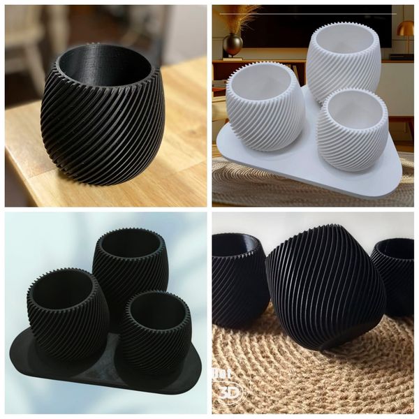 Un collage de cuatro tipos diferentes de objetos impresos en 3D.