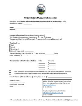 Vinton History Museum Donation Form
