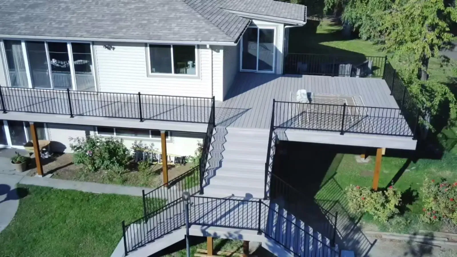 A big gray deck we built for a client in Kennewick, WA