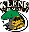 a logo for keene tree service with a bulldozer and a tree