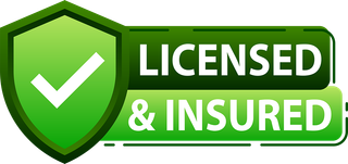 a green shield with a check mark on it that says licensed and insured .