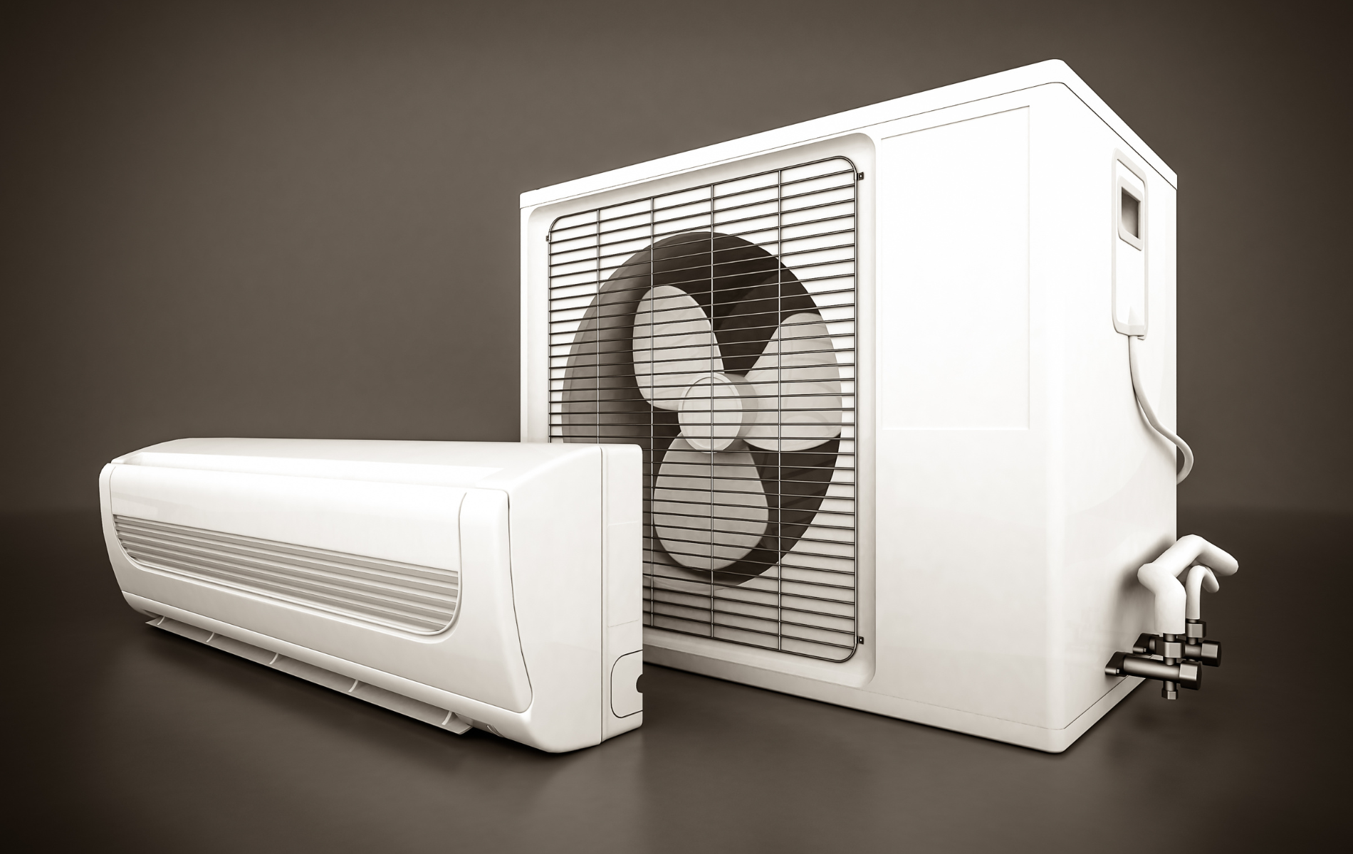A white air conditioner with a fan attached to it