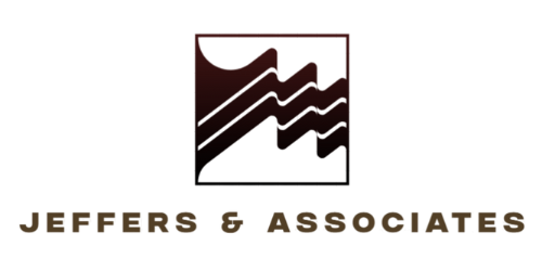 A logo for jeffers & associates with a wave in a square