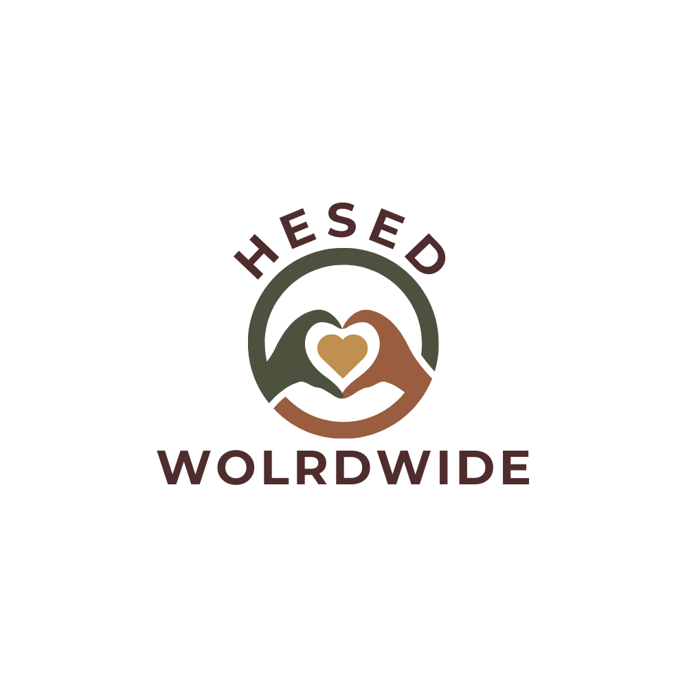 A logo for hesed worldwide with two hands making a heart shape.